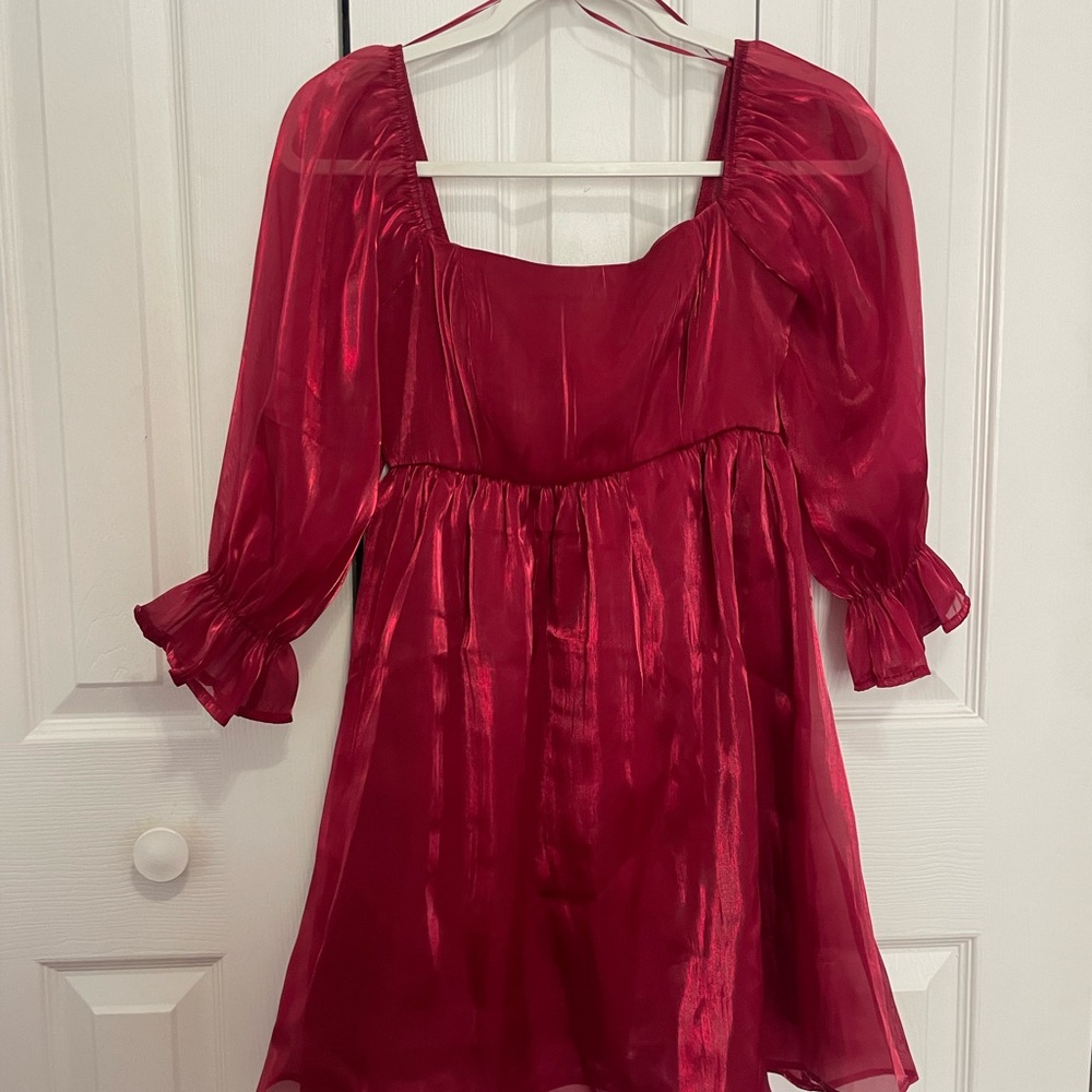 NWT ~ Thirty Thirty Red Christmas Baby Doll Mini Dress Puff Sleeve XS